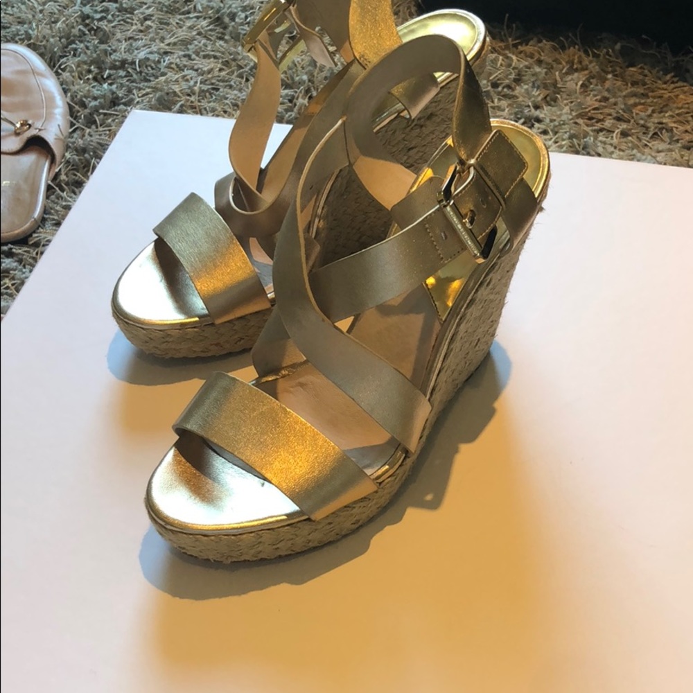 Michael Kors platinum leather wrap wedge